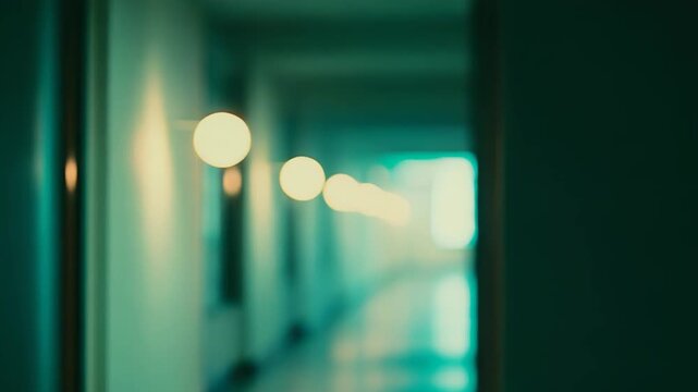 Abstract long corridor presenting a soft focus effect with glowing circular lights, creating a serene and atmospheric background or abstract pattern for various design needs