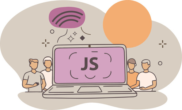 Team of developers collaborating on a javascript project with modern cloud integration