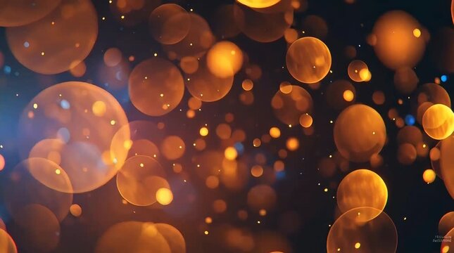 Glowing orange bubbles float in dark space with various sizes and lights
