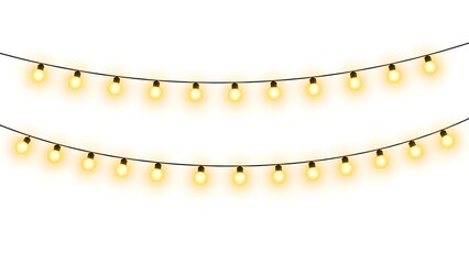 Two strands of glowing yellow string lights are displayed against a clean white background