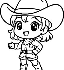 Outline illustration of a cowgirl 