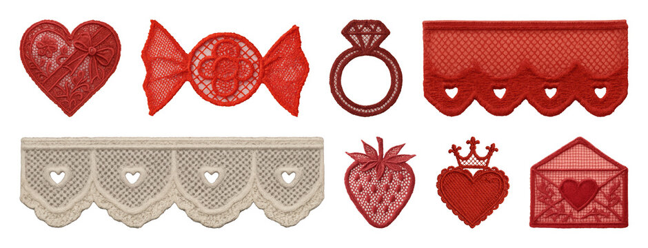 PNG Romantic embroidered patch collection, transparent background