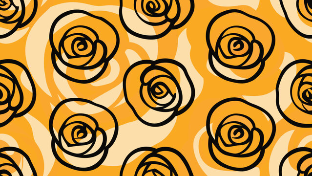 Vibrant orange rose pattern with elegant black outlines