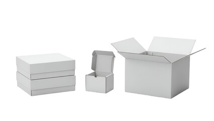 Set of cardboard boxes isolated on transparent background