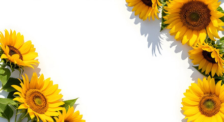 向日葵の花を配置した夏らしいフレーム素材 白背景 16:9