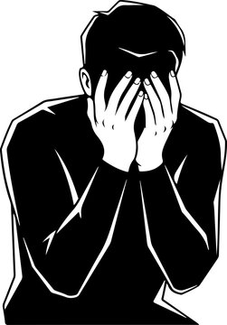 Scared young man silhouette vector illustration