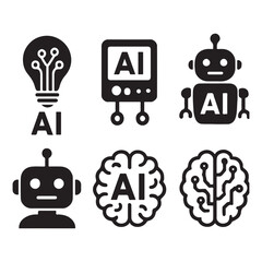 Artificial Intelligence web icons in line style. Innovation technology, machine, robot, bot, brain vector