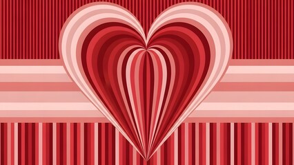 A vibrant layered heart illustration composed of alternating red and pink striped patterns