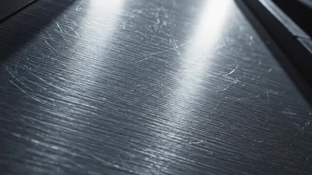 Close-up of Brushed Metal Surface with Scratches and Light Reflections
