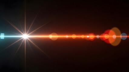 A vibrant lens flare extends horizontally across a dark background transitioning from blue to red