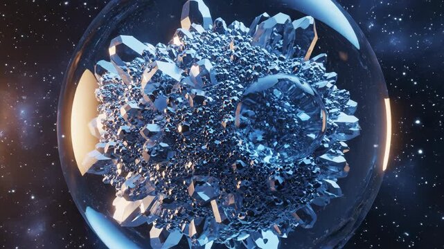 Crystal ball with shattered glass in space scene approximately ninety seven chars