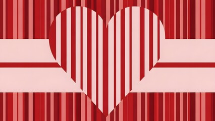 A striking graphic features a white heart shape prominently displayed against a vibrant red and white striped background