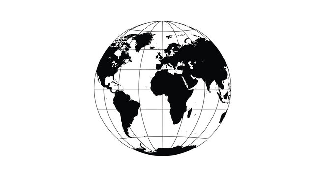 A stark depiction of planet earth showcasing continental outlines against a white background rendered as a silhouette high quality professional detailed