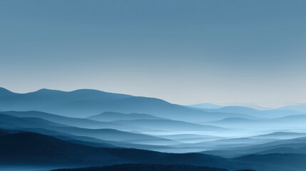 Obraz premium A breathtaking panoramic vista of layered blue mountains emerging from a serene, ethereal morning mist, showcasing the tranquil beauty and majestic depth of a vast, hazy wilderness landscape, ideal fo