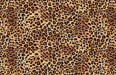Seamless leopard animal print pattern with detailed black spots on golden brown fur texture, fashion and design