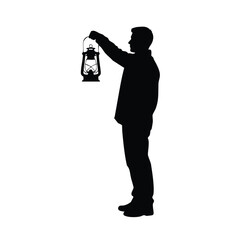 A silhouette of a man holding a lantern on transparent background © Abdullah