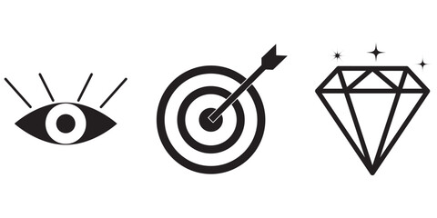 Mission vision values icon vector set featuring target lightbulb diamond symbols eps 10