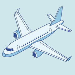 Commercial Airplane Vector Illustration in Blue Tones
