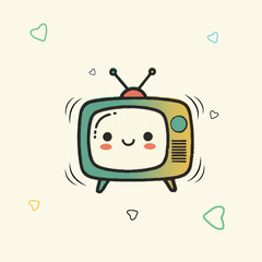 Cute retro television set with smiling face kawaii style character cartoon vector illustration