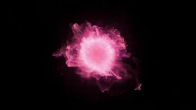 A glowing pink explosion occurring in a dark space with a black background