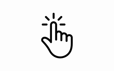Fototapeta premium Simple black line icon of a hand with index finger pointing and clicking.