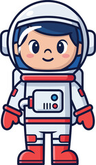 Obraz premium Young astronaut in white spacesuit standing in a futuristic environment from a straightforward viewpoint