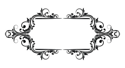 An ornate black floral frame with swirling designs and a central rectangular space a decorative silhouette high quality professional detailed modern
