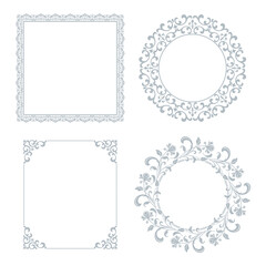 Set of decorative frames Elegant vector element for design in Eastern style, place for text. Floral gray and white borders. Lace illustration for invitations and greeting cards