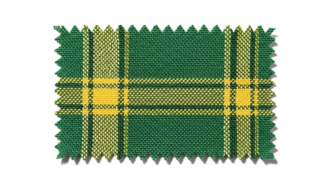 Green and yellow plaid fabric swatch isolated on white background