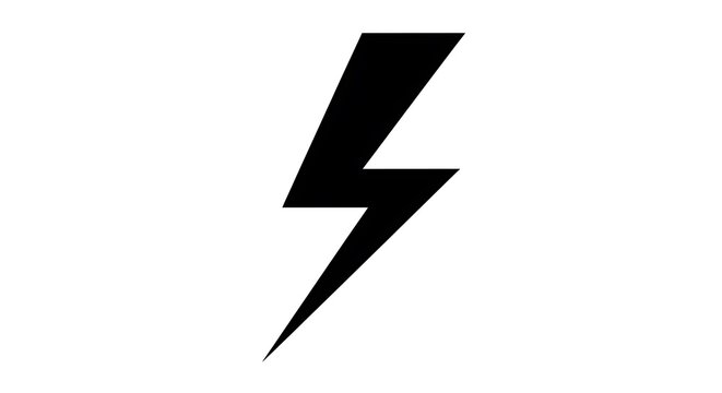 Black Lightning Bolt Icon on White Background.