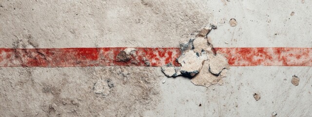 Detailed Close-Up of Red Tape Residue on Neutral Surface with Leftover Material and Textured Background