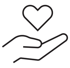 hands holding heart care icon set. minimalist line art vector for love, giving, and kindness symbol