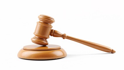 Judge gavel hammer for adjudication isolated on white background with wooden stand