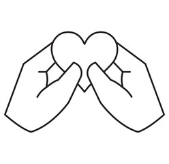 Hand holding heart icons set, love care support symbols, minimal black white vector illustration design eps 10