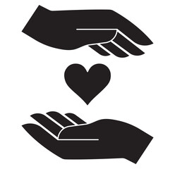 Hand holding heart icons set, love care support symbols, minimal black white vector illustration design eps 10