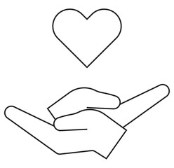 Hand holding heart icons set, love care support symbols, minimal black white vector illustration design eps 10