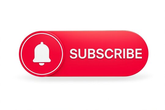 Red subscribe button with a bell icon on a white background.