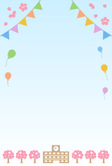 ガーランドと風船のある桜の季節の学校の背景素材　縦