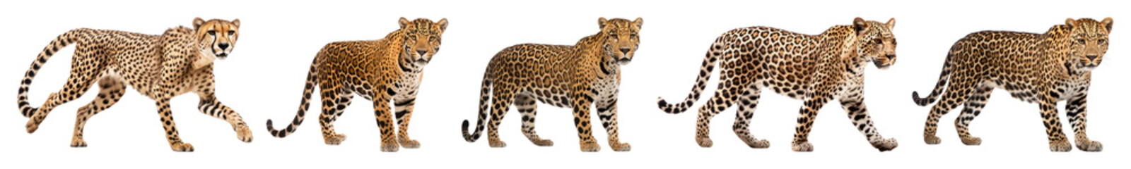 PNG Cheetah walking sequence animation, element set on transparent background