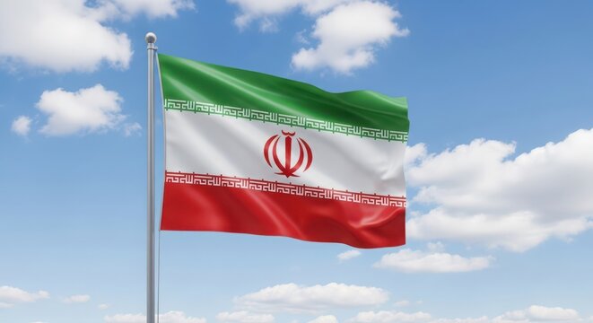 The flag of iran fluttering in the sky
