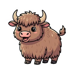 Naklejka premium Cartoon Yak with Horns and Fur.