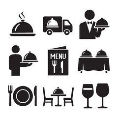 Catering icon set vector. Catering service, food, delivery of ready meals, guest service, menu for event, banquet vector
