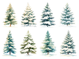 Obraz premium PNG Snow-covered evergreen trees illustration, element set on transparent background