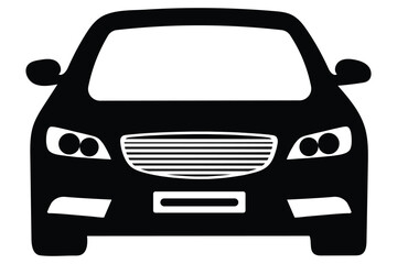A sleek black car silhouette against a clean white background