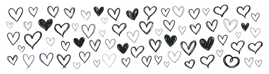 Hand Drawn Heart Pattern Doodle Vector Illustration, Romantic Love Hearts and Scribble Shapes on Transparent Background