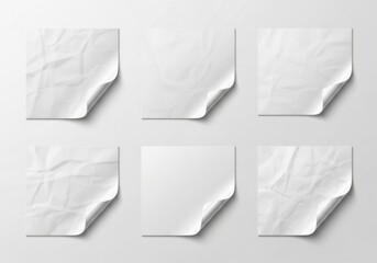 Obraz premium Six blank torn paper pieces arranged in a grid with curled edges