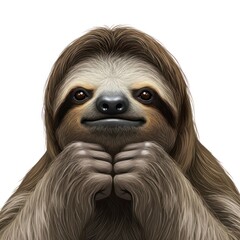 Fototapeta premium A digitally rendered sloth with a contemplative expression, set against a plain white background.