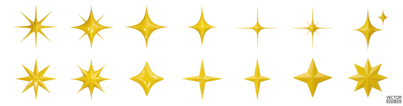 3d yellow star sparkle illustration. Sparkles emoji icon. 3D vector illustration.