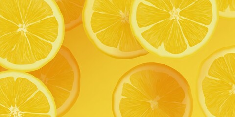 Vibrant sliced lemons pattern on bright yellow background