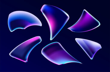 Set of iridescent fluid shapes and bubbles. Collection of colorful vector design elements.